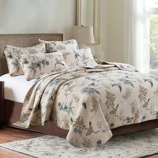 Floral Print Reversible Coverlet Set