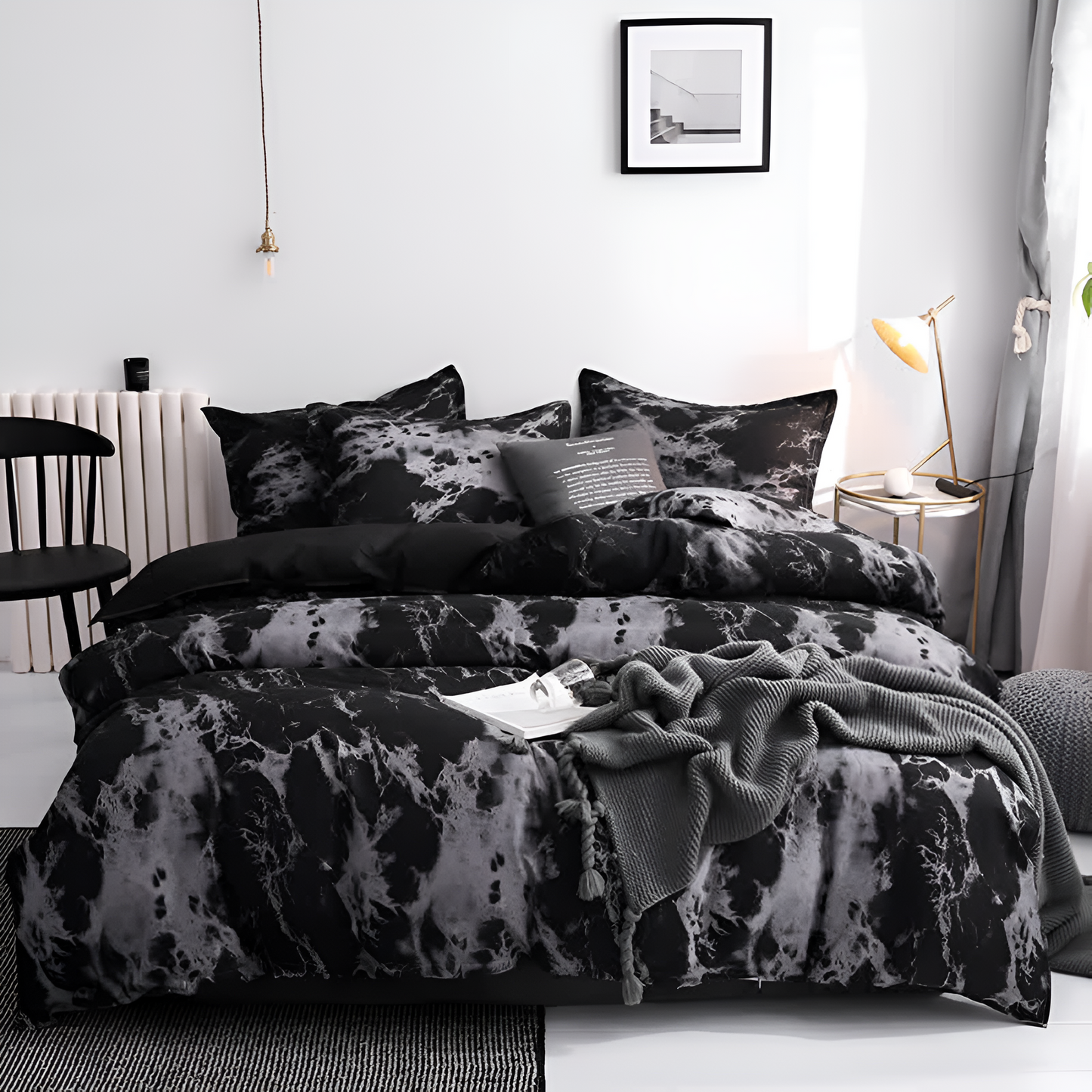 Black Marble Pattern Duvet Cover Set
