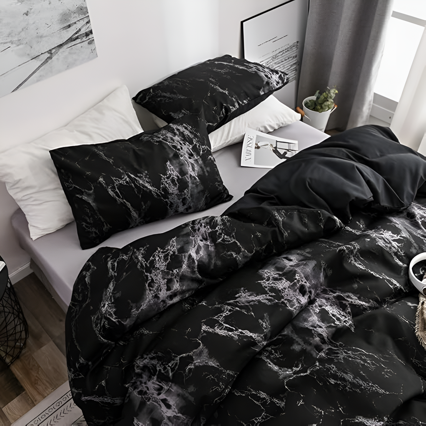 Black Marble Pattern Duvet Cover Set